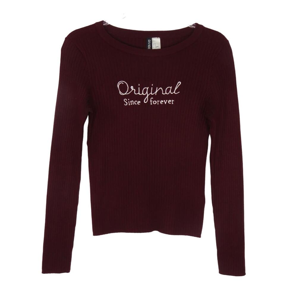 H&M Original Since Forever Burgundy Mroon Ribbed Knit Long Sleeve Top Small